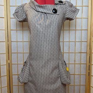 Linen Striped Mod Dress with Side Pockets